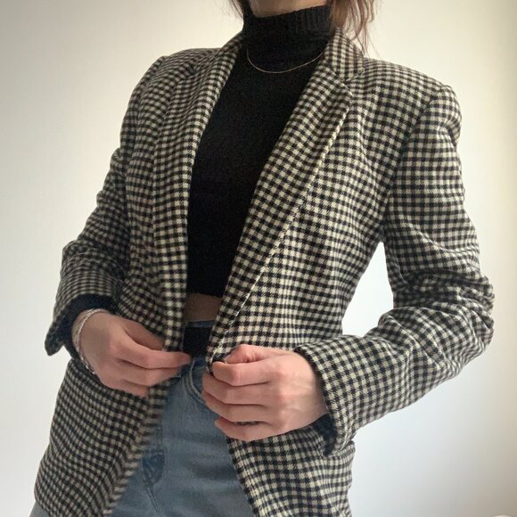 Vintage 100% wool Black and White Checkered Blazer - Picture 1 of 12